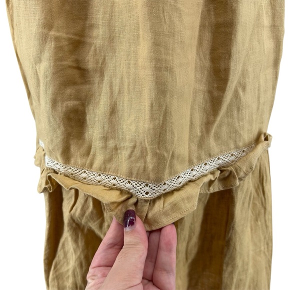 Meadows Tree, Bird, and Flower Embroidered Willow Linen Dress in Brown Size 2 - Picture 12 of 15